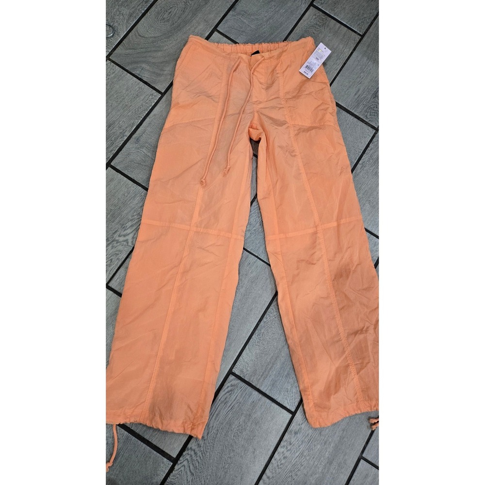 Wild Fable Peach Orange Parachute Pants XXS Wide Leg Nylon Drawstring Cuffs NWT